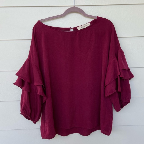 The Impeccable Pig Tops - The Impeccable Pig Burgundy Bell Sleeve Ruffle Top